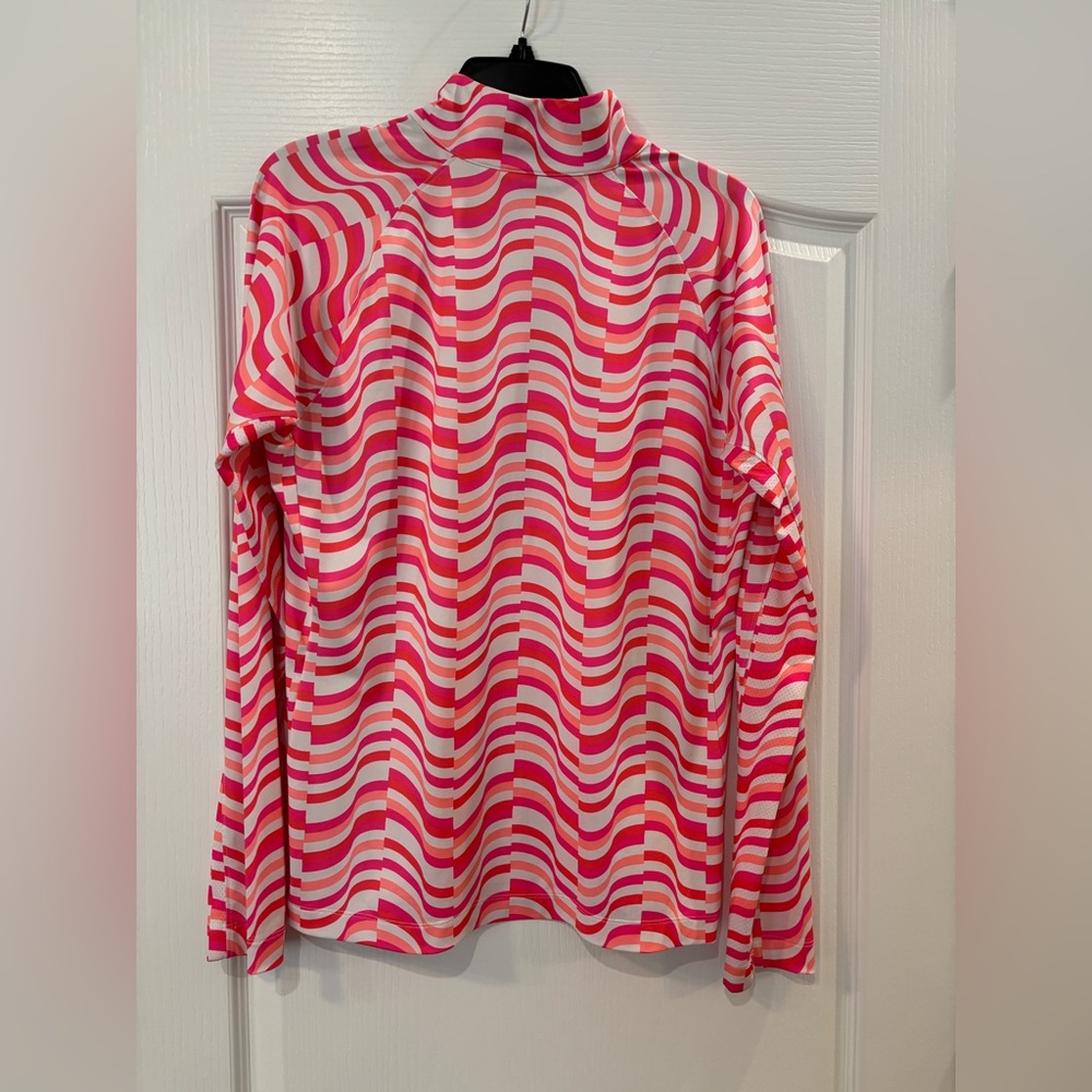 Lady Hagen Pink Orange and White Striped Quarter Zip Sporty Top Size Large - Picture 2 of 4